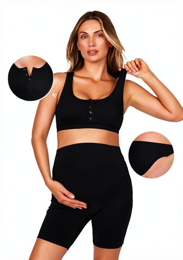 Summer Mae Maternity 2 Piece Activewear Set High Waist Short Crop Top-2