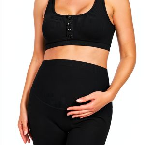 Summer Mae Maternity 2 Piece Activewear Set High Waist Short Crop Top-0