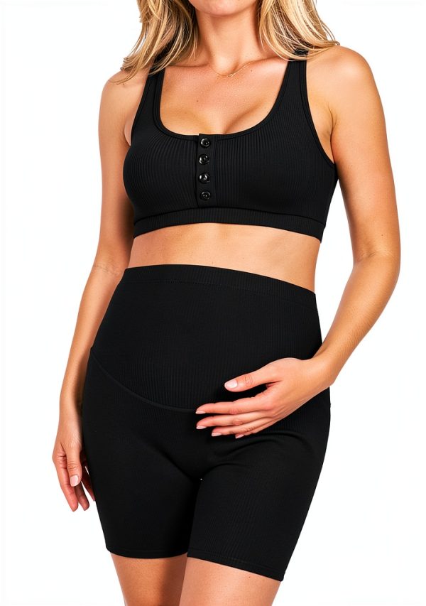 Summer Mae Maternity 2 Piece Activewear Set High Waist Short Crop Top-0